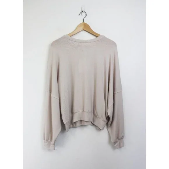 NWT Lovers + Friends Slouchy Raw Edge Sweatshirt Pullover Soft Beige Ivory Small - Picture 8 of 8